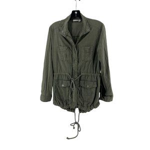 BP Women's Olive Green Collared Full Zip Drawstring Cargo Jacket Size XS